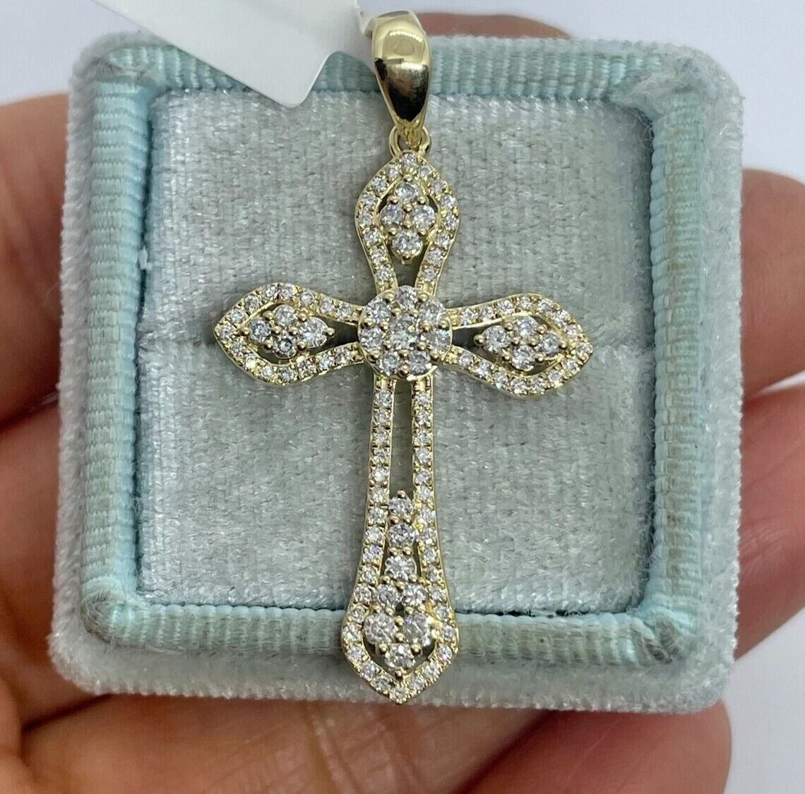 2Ct Round Created Diamond Unisex Cross Pendant 14K Yellow Gold Plated Free Chain
