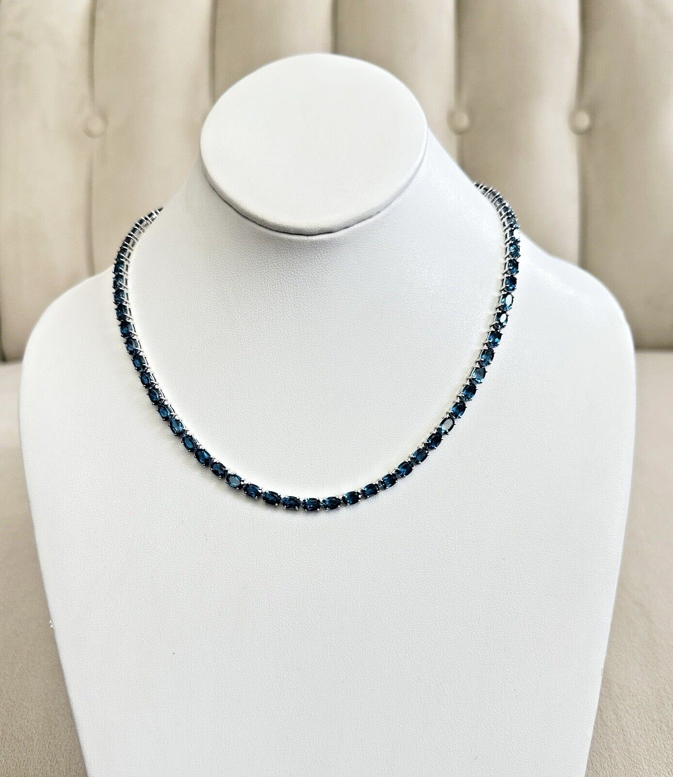 Womens Oval London Blue Topaz 925 Sterling Silver Tennis Necklace, 18in, New
