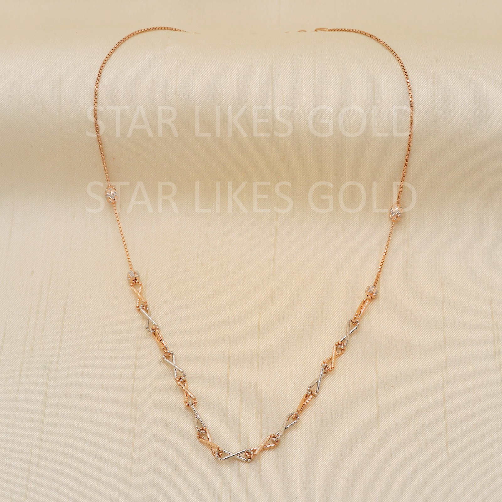 18K Tri Tone Gold X Link Necklace 17″ Adjustable 6.33g 4mm Hugs Kisses Choker