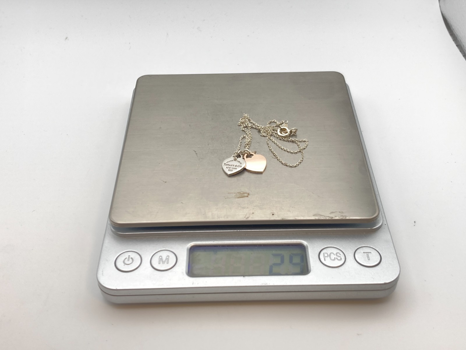 Tiffany & Co. Return to Round Duo Heart Rubedo Metal Necklace Silve 16″ 2.9g