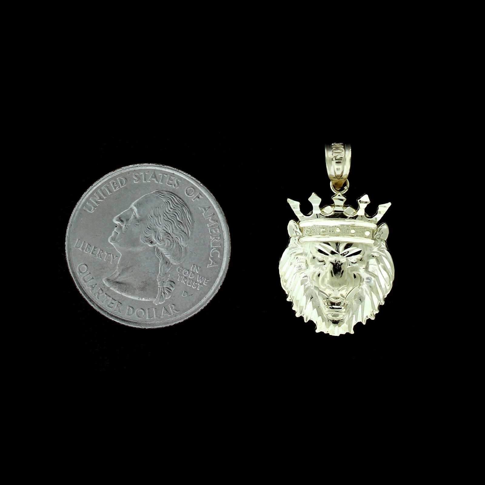 10K Yellow Gold Men’s Diamond Cut King Crown Lion Head Pendant, 10KT Real Gold