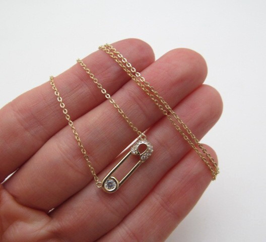 925 Sterling Silver Gold Wash Paper Clip Sparkle Glass Diamond Cut Necklace