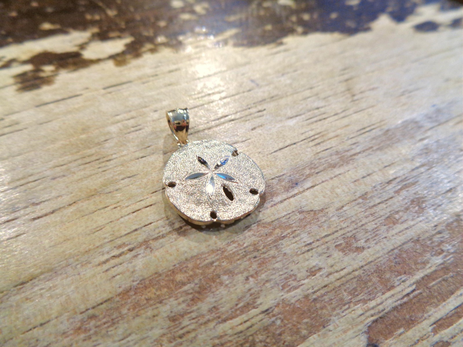 16MM SOLID 14K YELLOW GOLD TEXTURED DIAMOND-CUT DC HAWAIIAN SAND DOLLAR PENDANT
