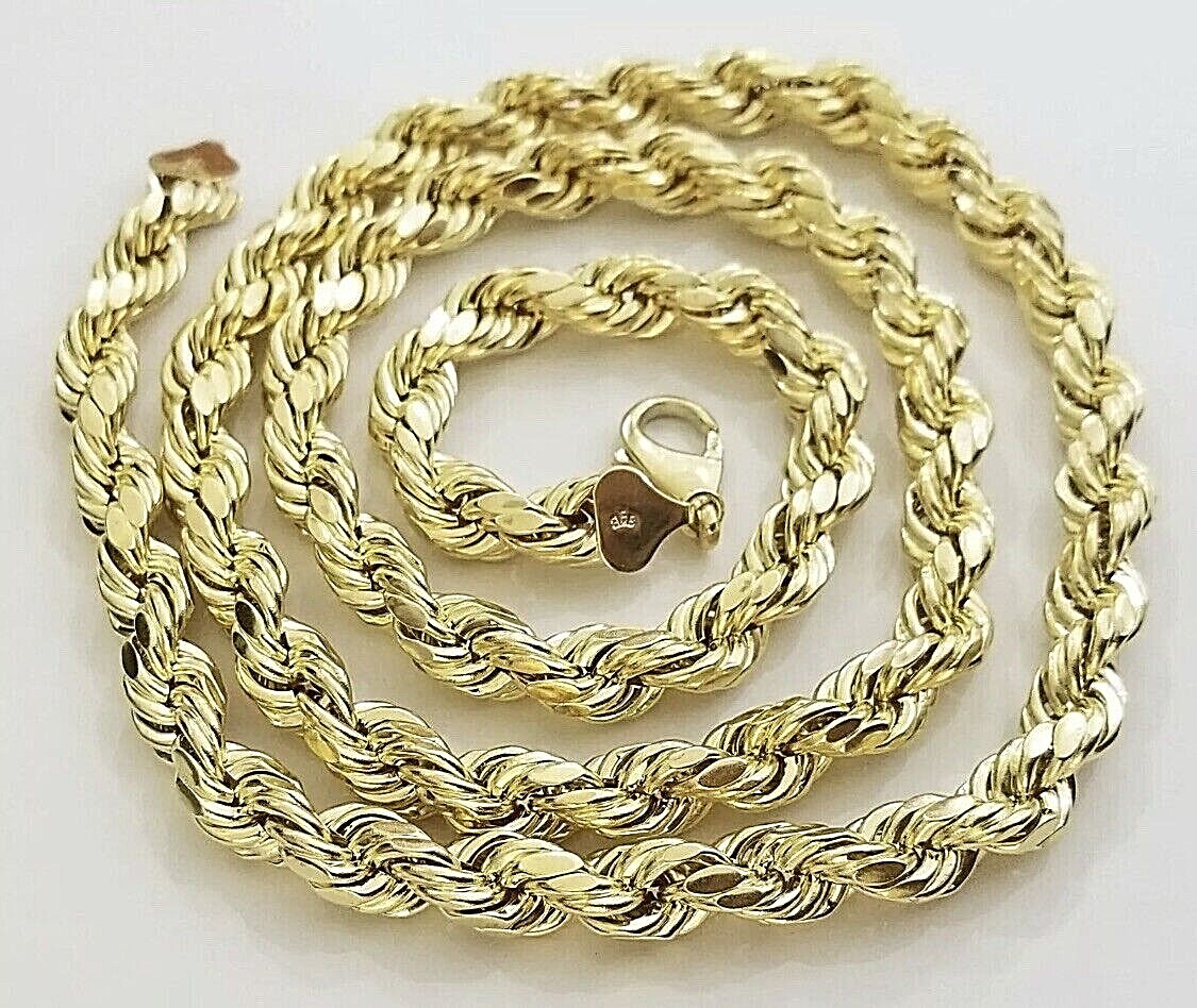 Certified 10K Yellow Gold Rope Chain Necklace 9mm 30” Men’s 10K Diamond Cut