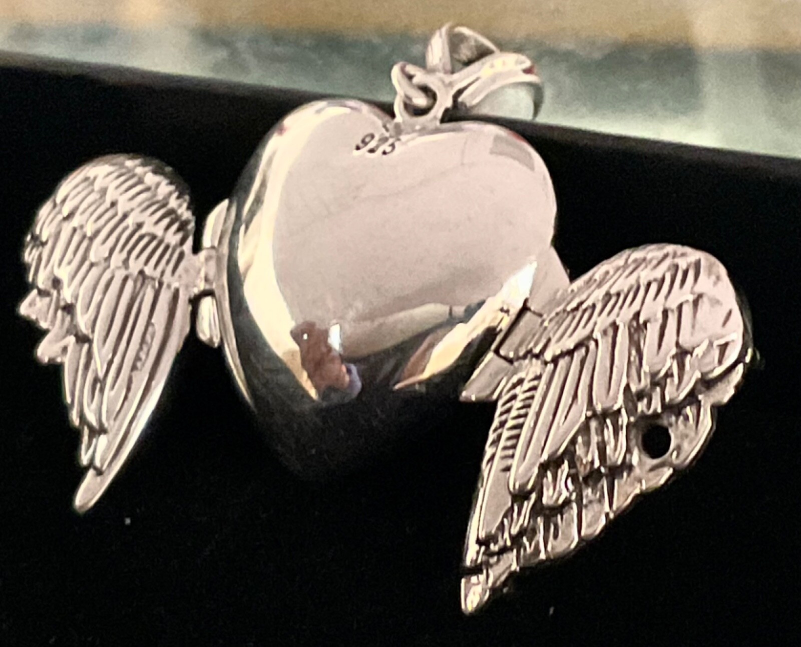 Sterling Silver Fire Opal guardian angel wings Love Heart photo Prayer locket