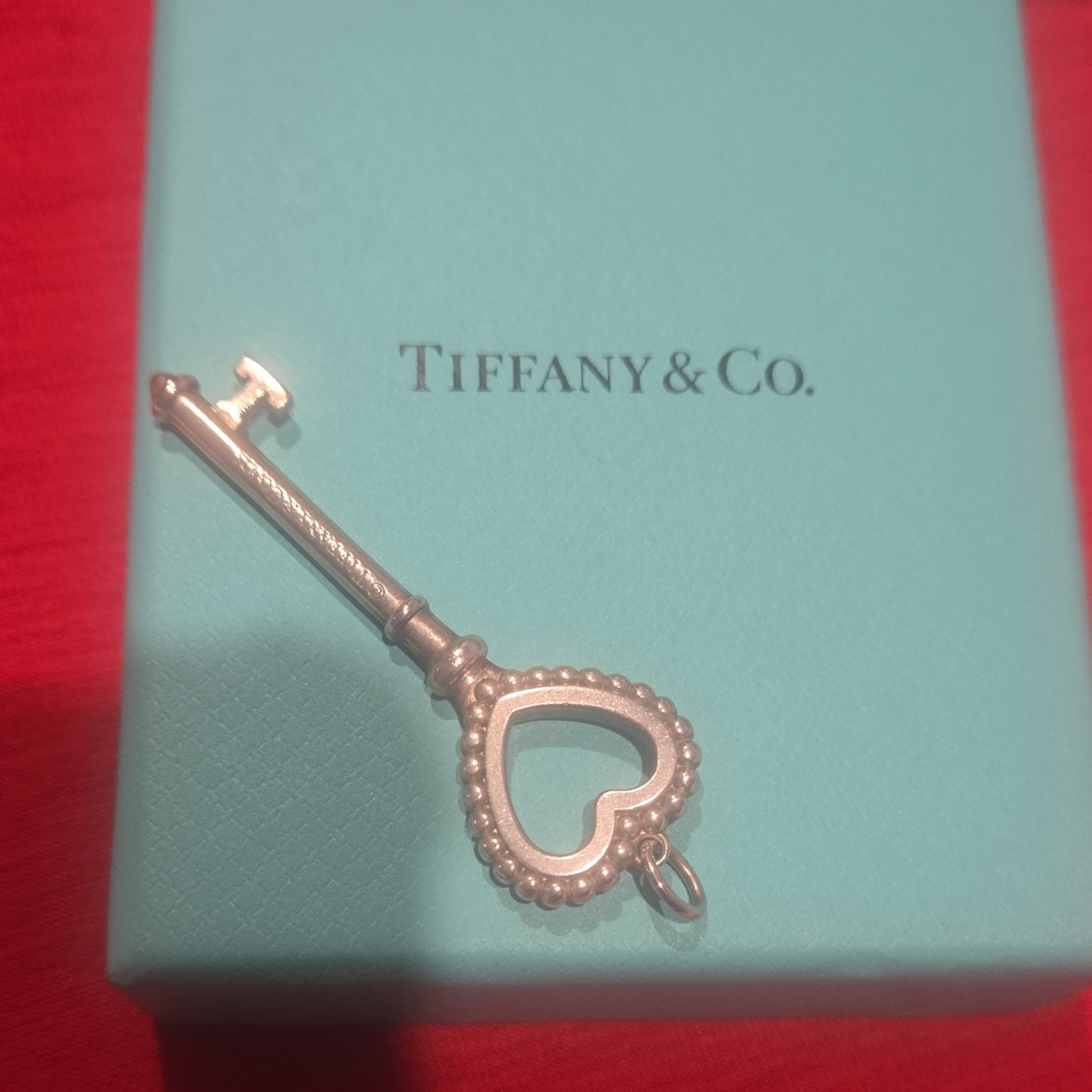 Tiffany & Co. Sterling Silver 925 Heart Key Pendant 20 in Bead Ball Chain