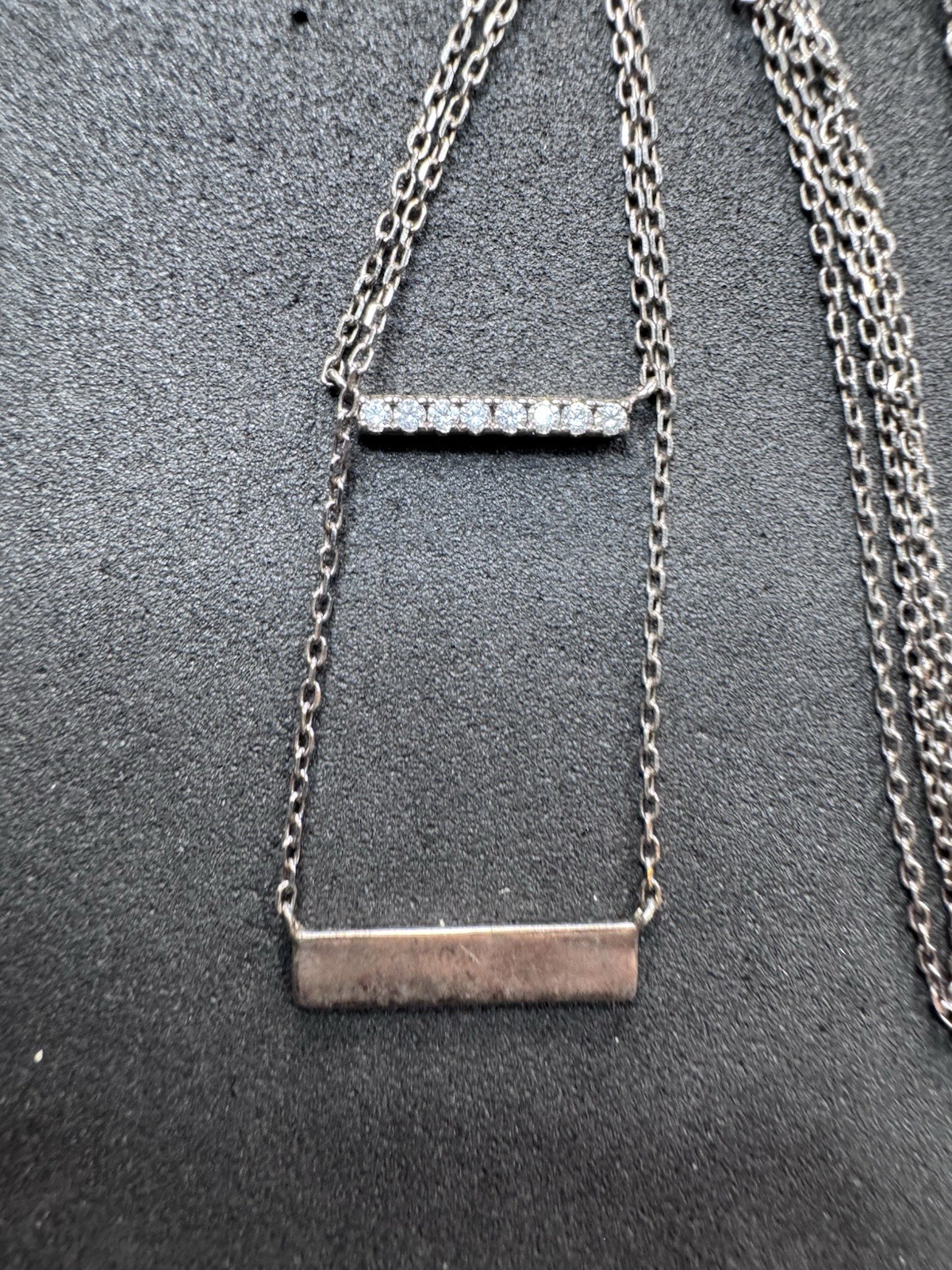 3.1g Vintage Sterling Silver 925 CZ Bar Layered Necklace 14”-16” Jewelry lot N