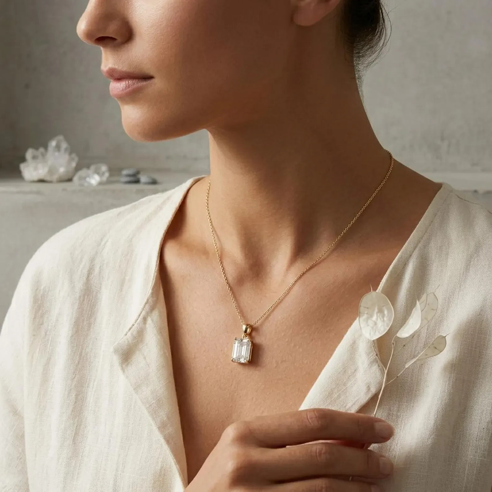 2ct Emerald Cut Moissanite Necklace 925 Silver Minimalist Solitaire Gift Pendant