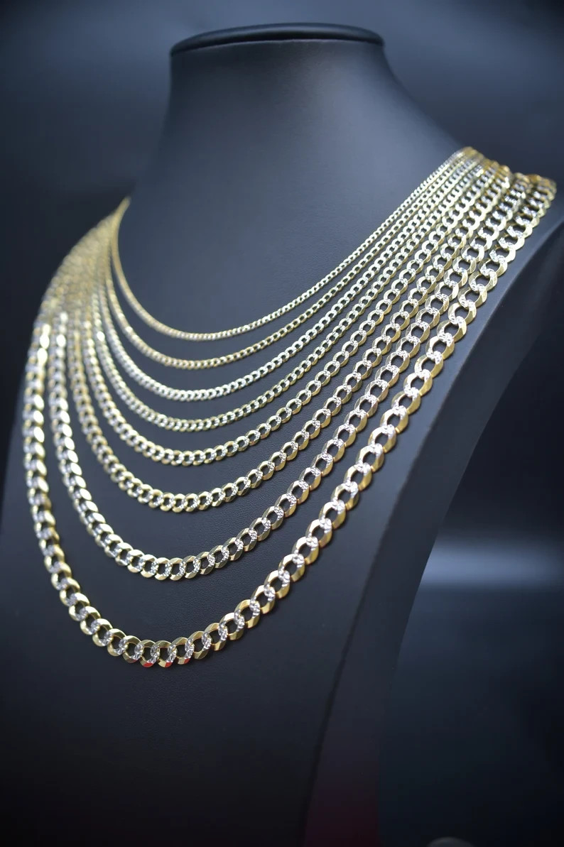 10K Yellow Gold Pave Cuban Curb Link Chain Necklace Real Gold Men Women 16-28in