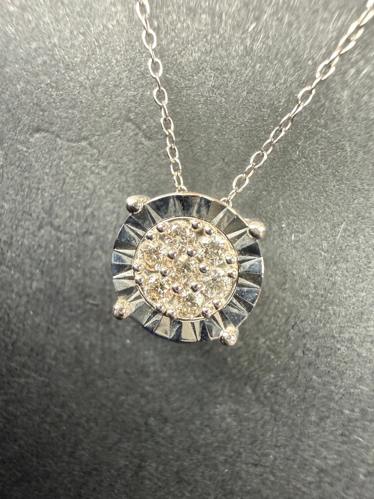 $699- 1/5CTTW Natural Diamond HALO DROP FASHION PENDANT NECKLACE 925/14k PL