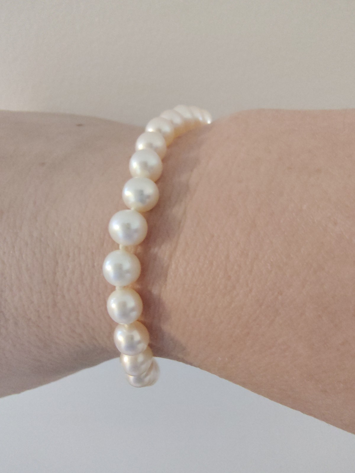 Vintage 14K White Gold Cultured Pearl Strand Bracelet 7″ Hand Knotted Filigree