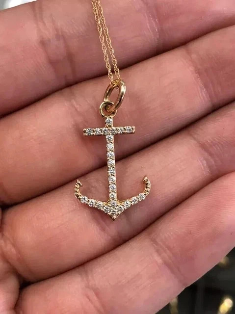 Round Cut 1.50Ct Lab Grown Diamond Anchor Women Pendant 14k Yellow Gold Plated