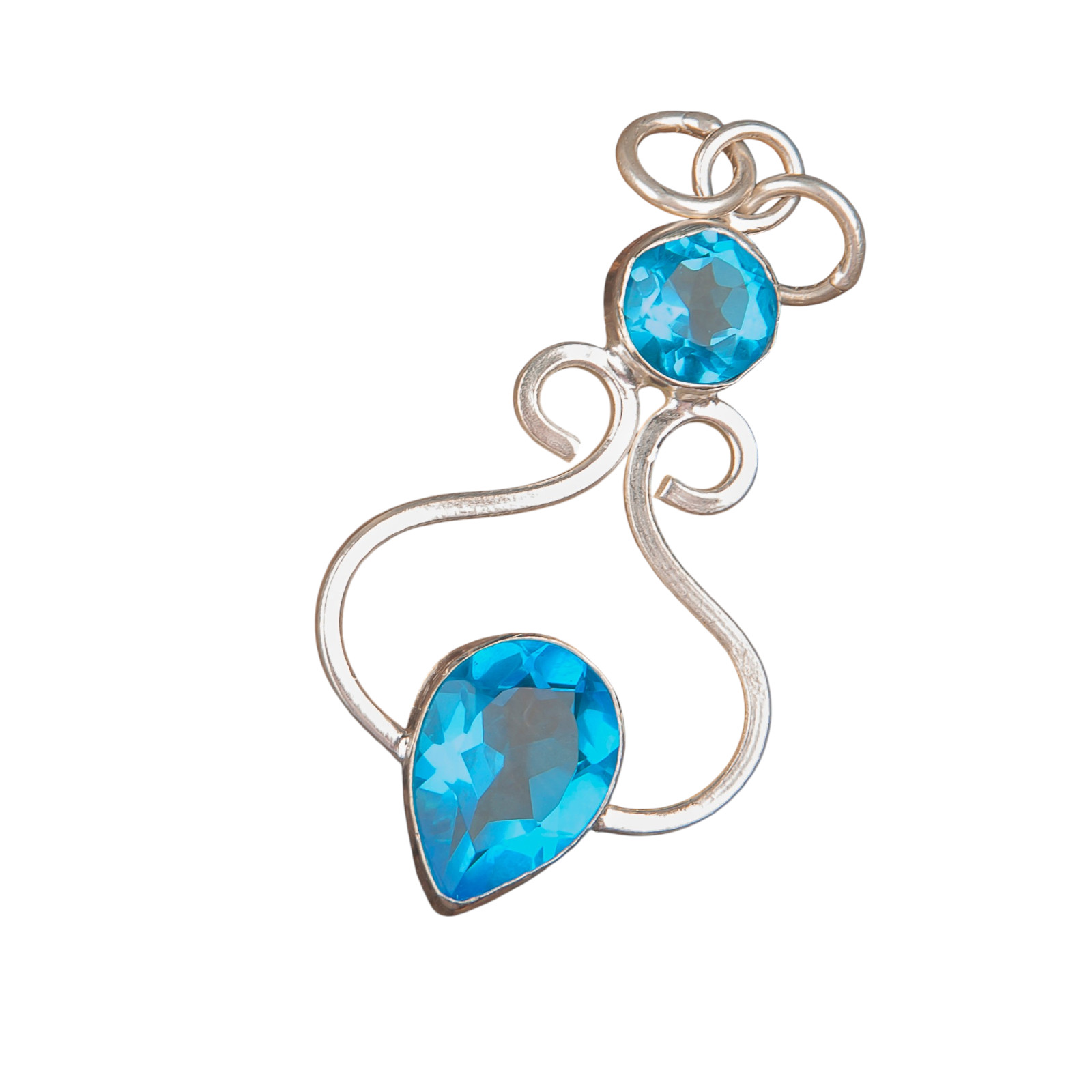 Swiss Blue Topaz 925 Sterling Silver Chain Pendent 1.60″ Gift For Engagement