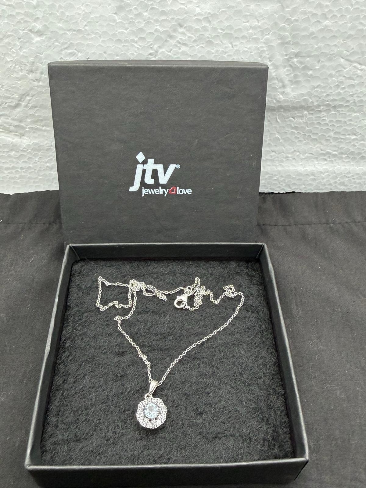 JTV Swiss Topaz & White Sapphire 925 Sterling Silver Pendant Size 18”