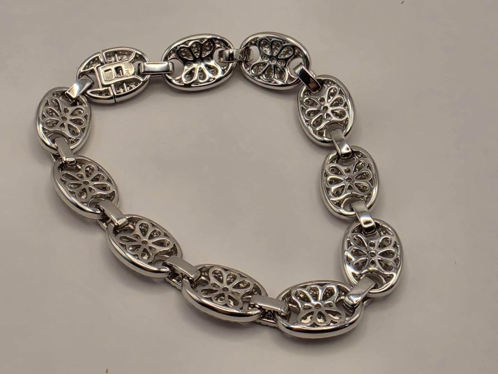 Sterling Silver Pave Mariner Link Bracelet | 925 Silver Iced Out Oval Link Brace