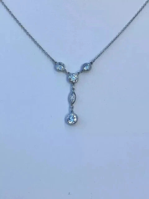 1.22 Ct Lab-Created Diamond Women Drop Necklace 14K White Gold Plated Gifted 18″