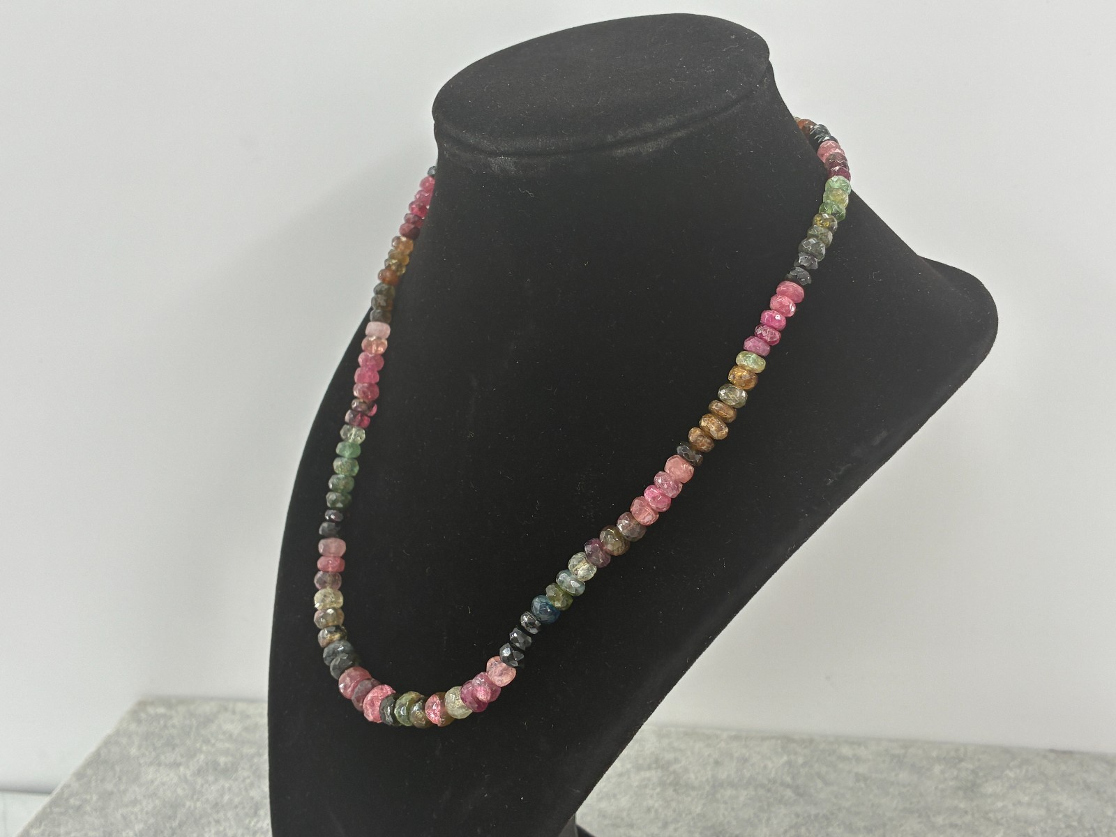 Multi Tourmaline Bead Necklace Sterling Silver 925 Signed KJC India 18in 5mm Box