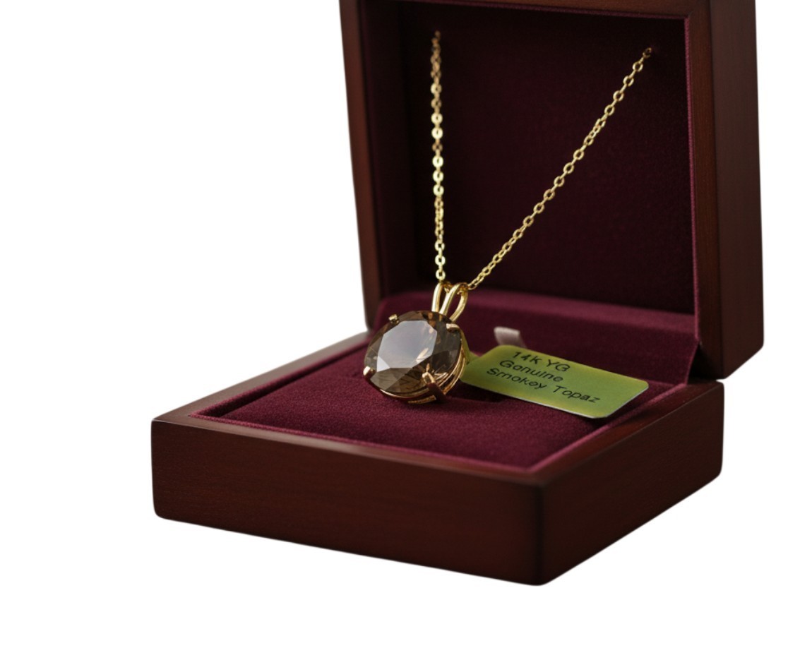 GENUINE 5.80 Cts SMOKY TOPAZ PENDANT 14k SOLID YELLOW GOLD -Free Appraisal – NWT