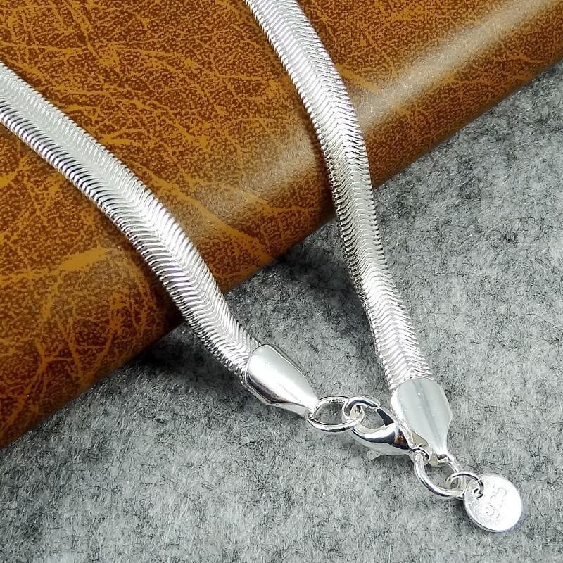 Solid Silver 6mm Wide Flat Link Snake Chain Necklace