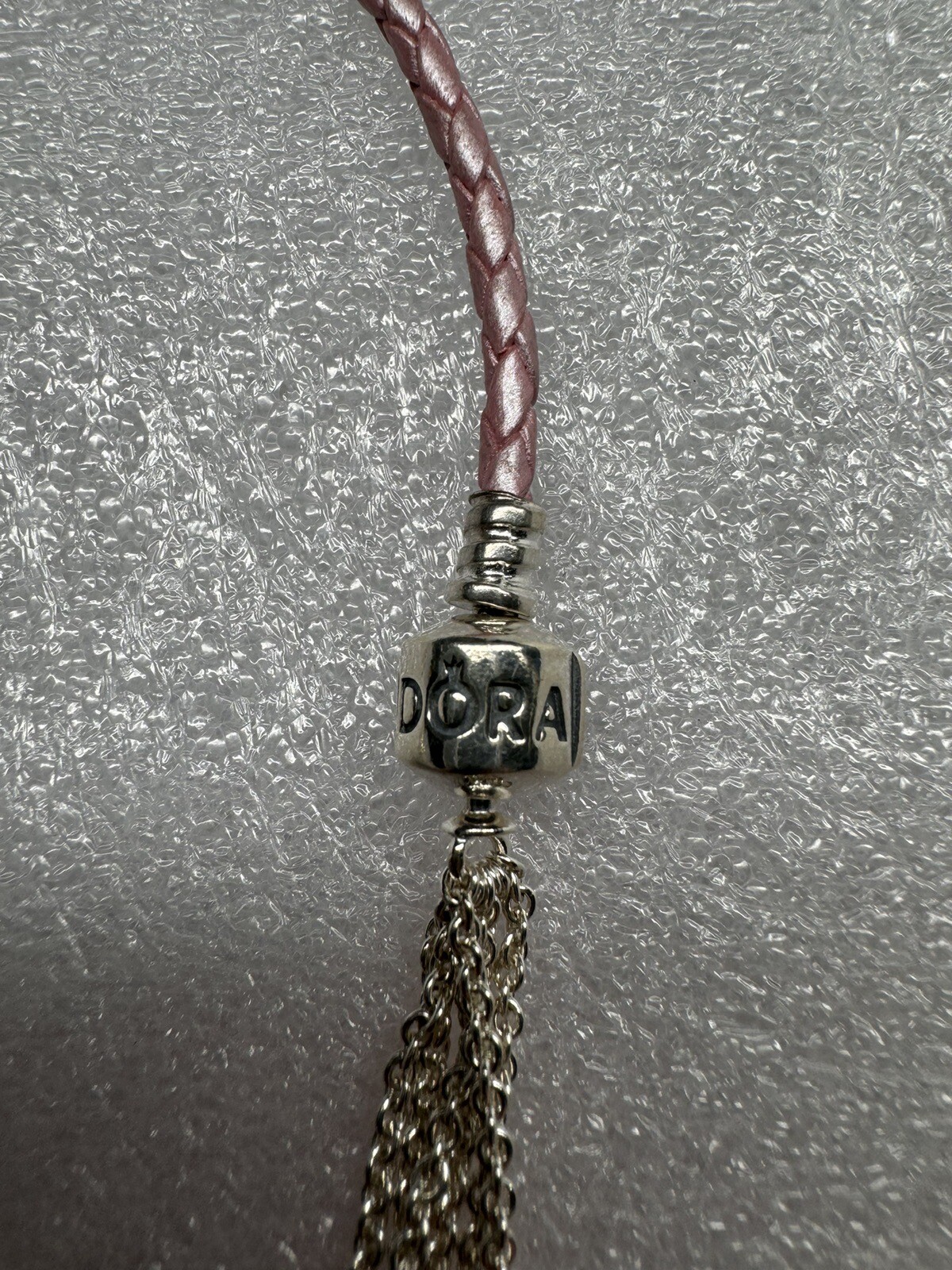 Pandora 15″ Pink Braided Leather Choker Chain Necklace Dangle Charm