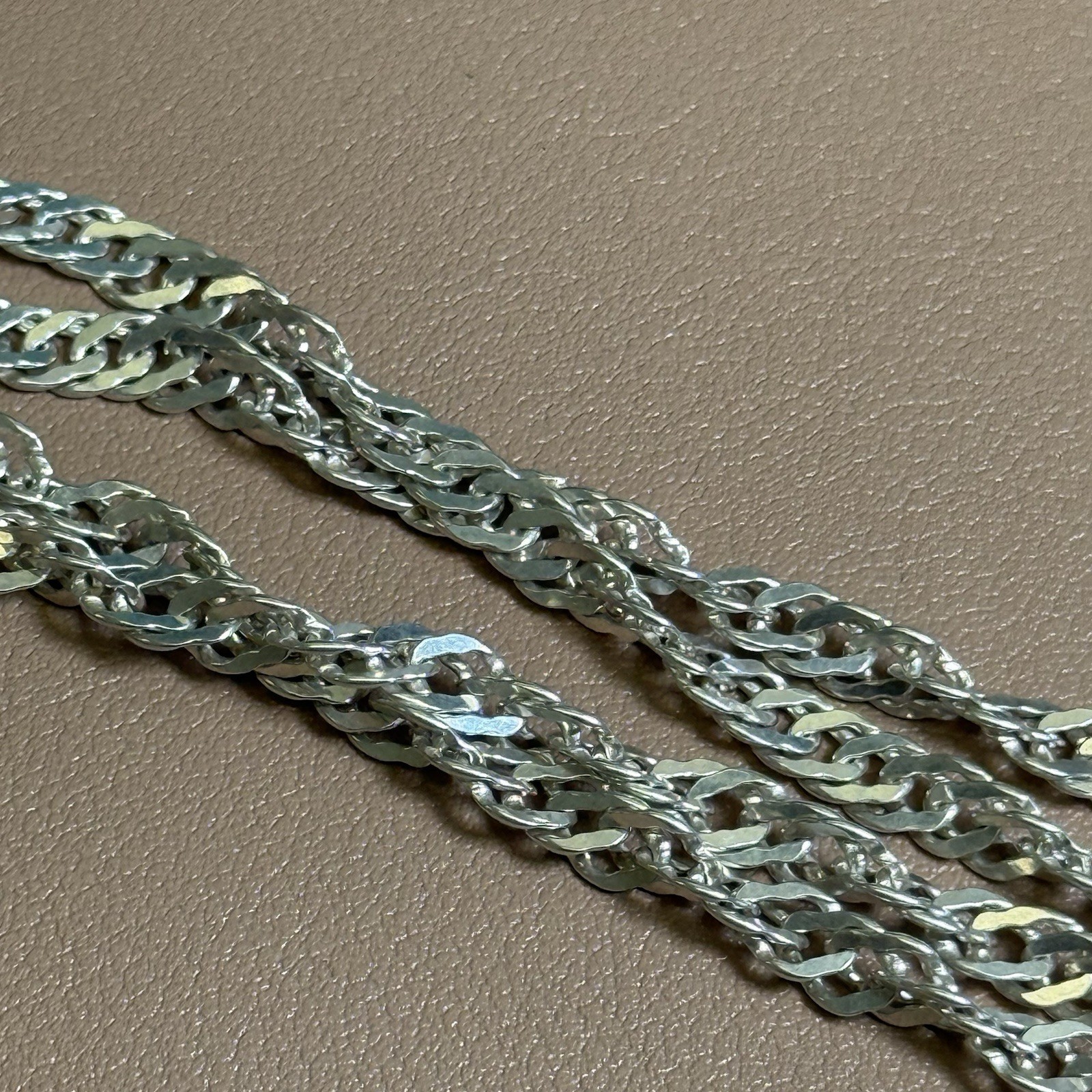 Italian 925 Sterling Silver Singapore Link Chain Necklace 23.5” 4mm