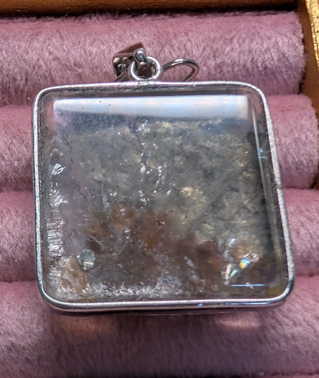 CHALCOPYRITE PEACOCK ORE IN CLEAR QUARTZ PENDANT STERLING SILVER S925 NATURAL