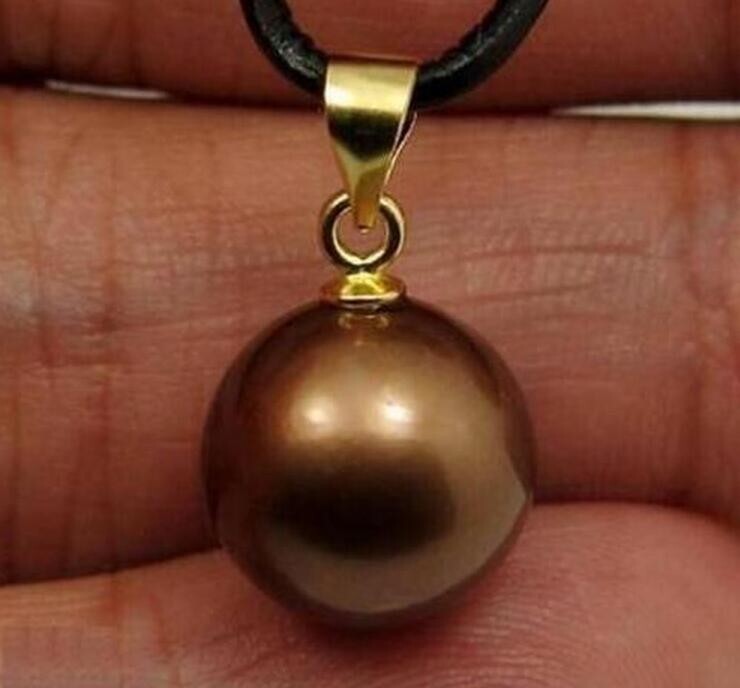Huge AAAA16mm Perfect Round Chocolate south sea Shell Pearl Pendant 14k gold