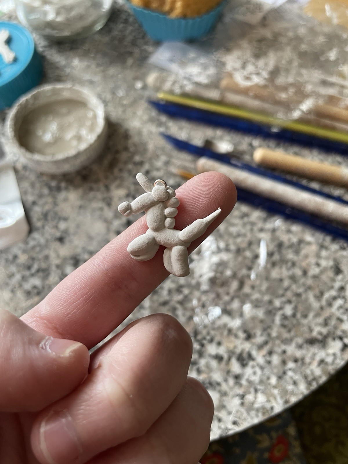 Handmade Sculpted Art Clay Silver Balloon Animal Unicorn Pendant Charm