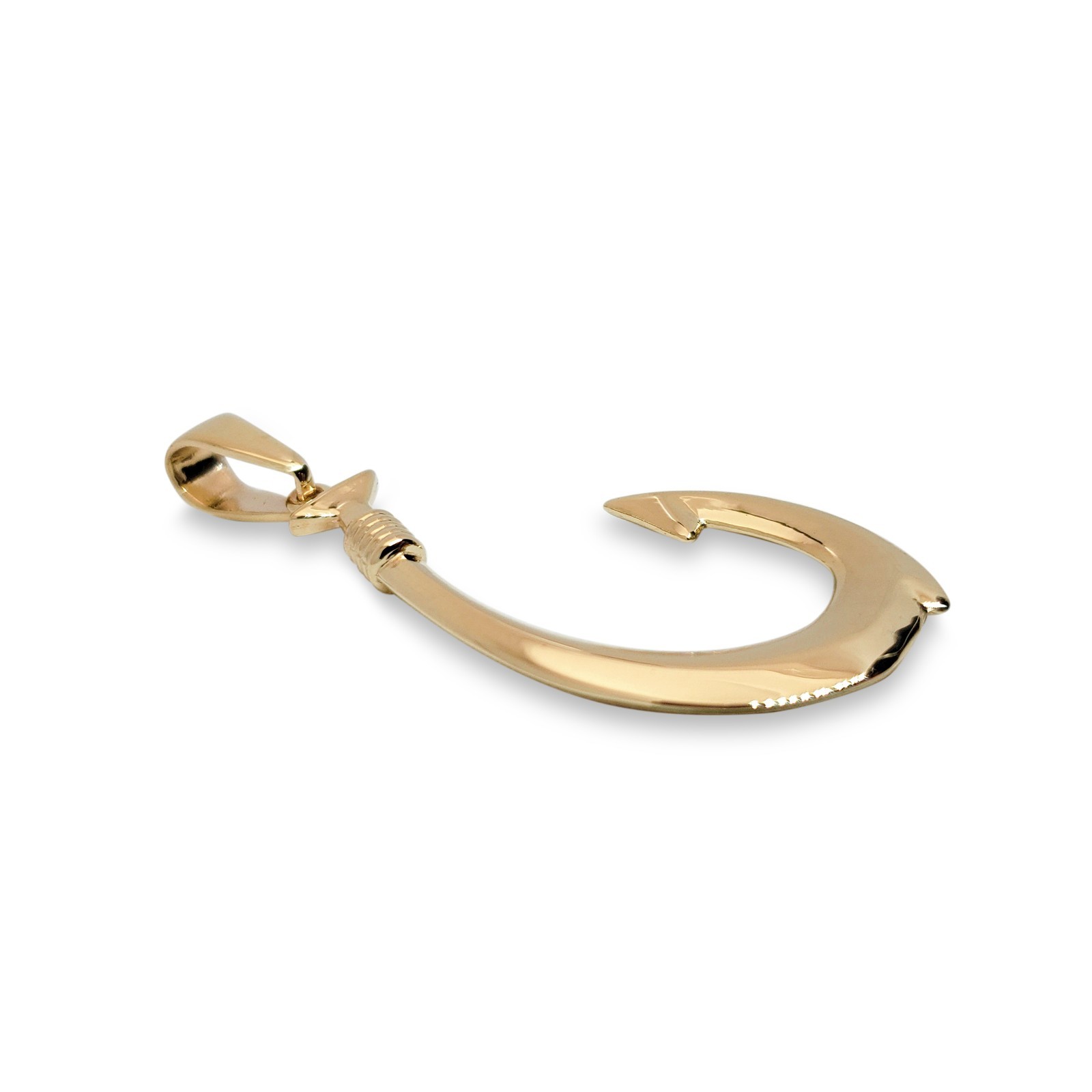 Real 18K Yellow Gold Fish Hook Pendant All Sizes Hawaiian Fish Hook Jewelry