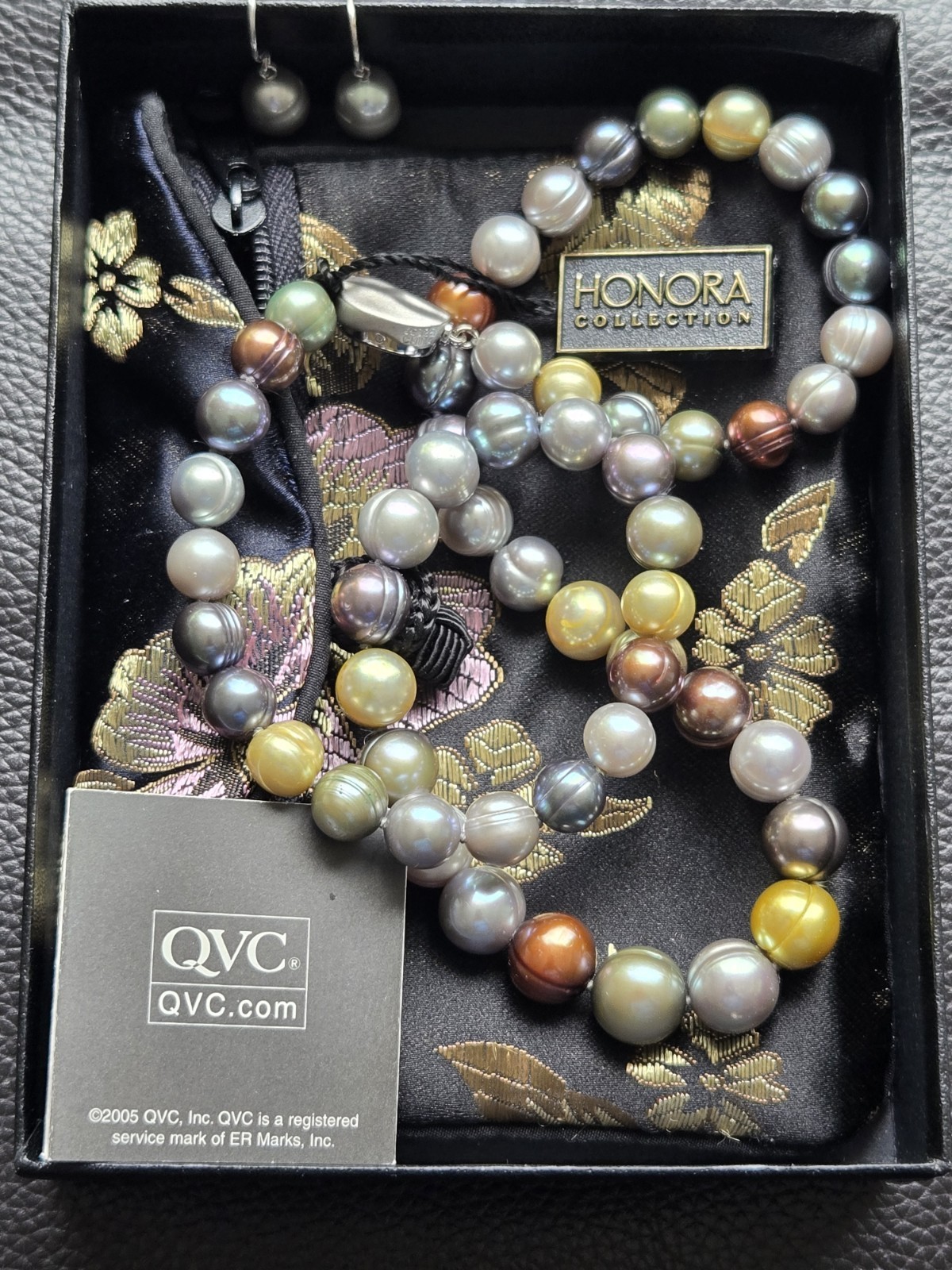 Honora Baroque Multicolor Pearl Necklace and Earrings Set QVC New In Box , Pouch