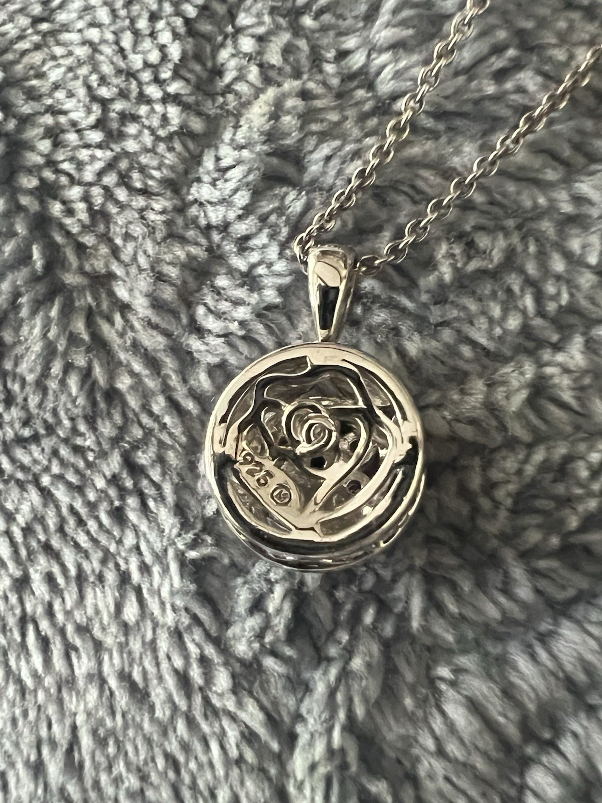 Sterling Silver Diamond Necklace Round Pendant .925 Flower Filigree $200 Retail