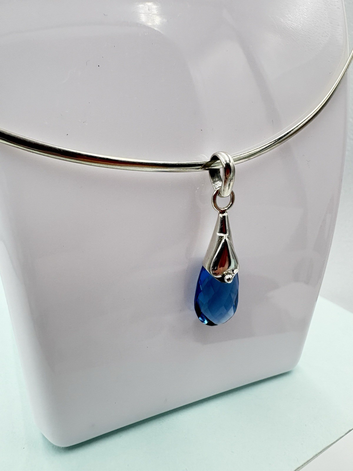 925 Sterling Silver 6CT Genuine Sapphire Gemstone Teardrop Pendant-Pendant Only