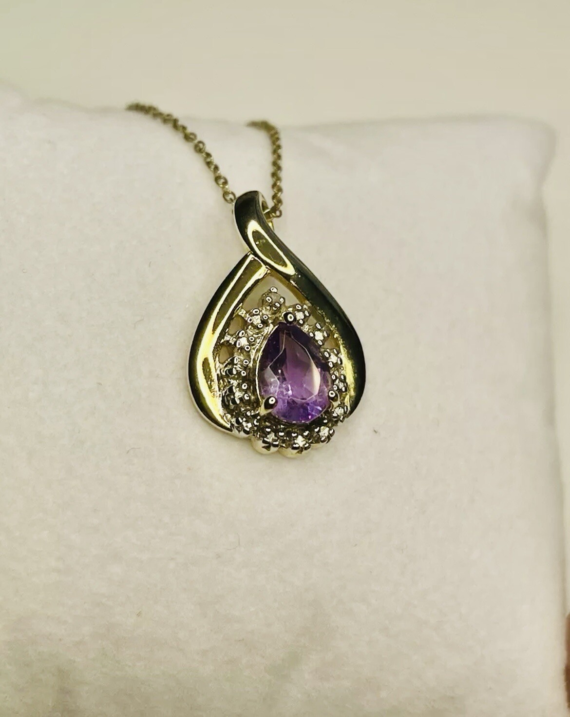 Amethyst & Diamond Pendant Necklace 0.75ct in Gold Plated 925 Sterling Silver