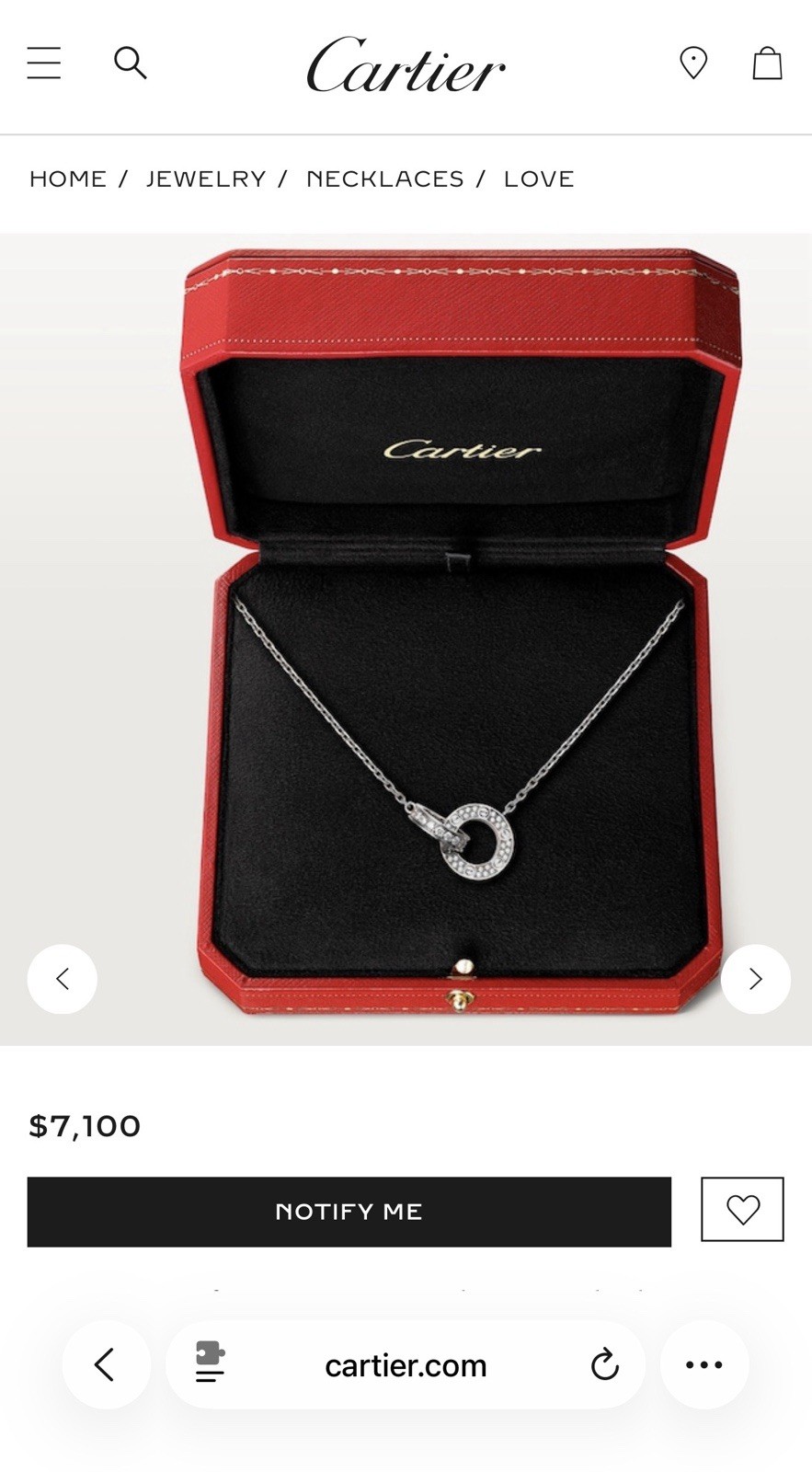 Cartier Love Necklace with Pendant 18k White Gold Pavé Diamond 0.30 ctw