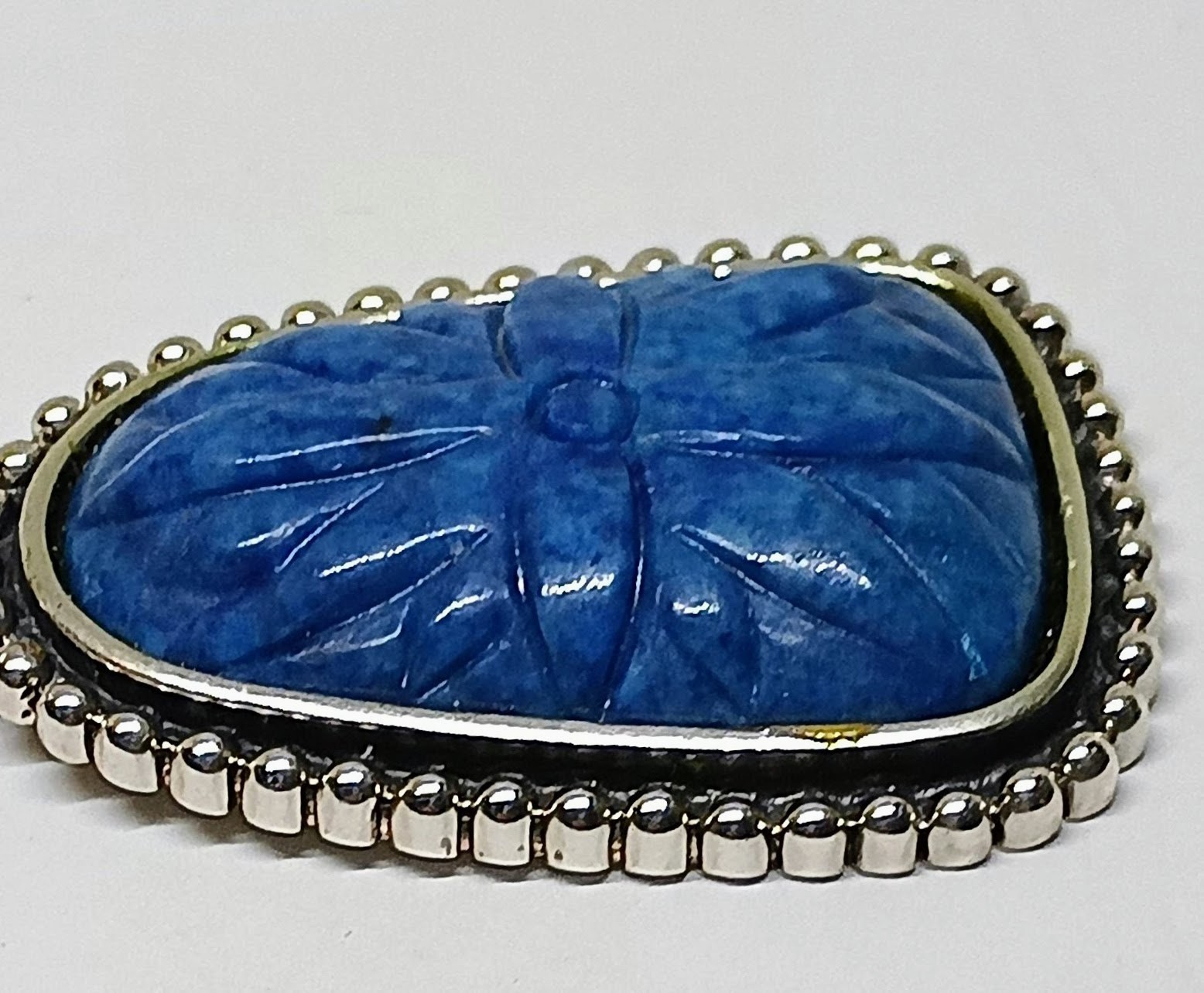 Royal Blue Sterling Silver Thailand Carved Sodalite Stone Necklace