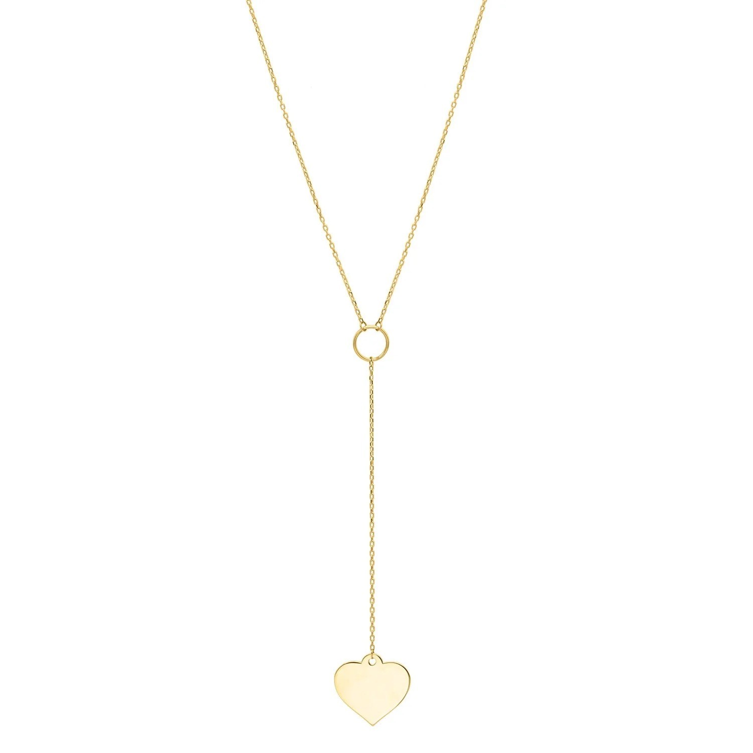 Delicate Heart Lariat Y Necklace 14K Yellow Gold Handmade Fine Valentines Day