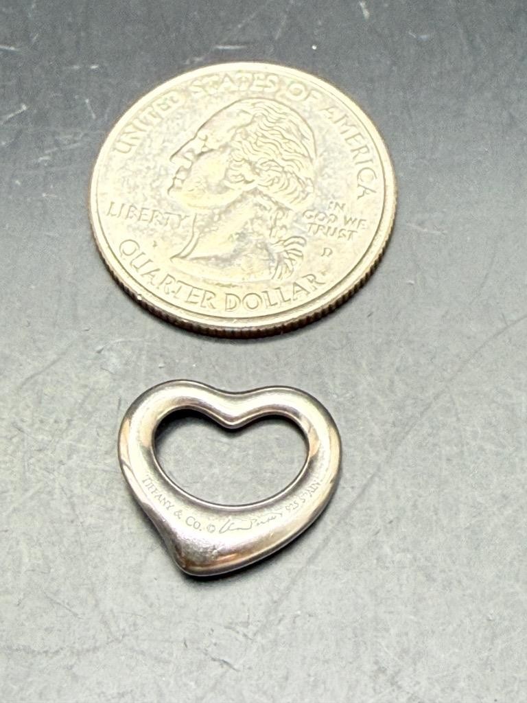 Genuine Tiffany Co Open Heart Sterling Silver Pendant. W200