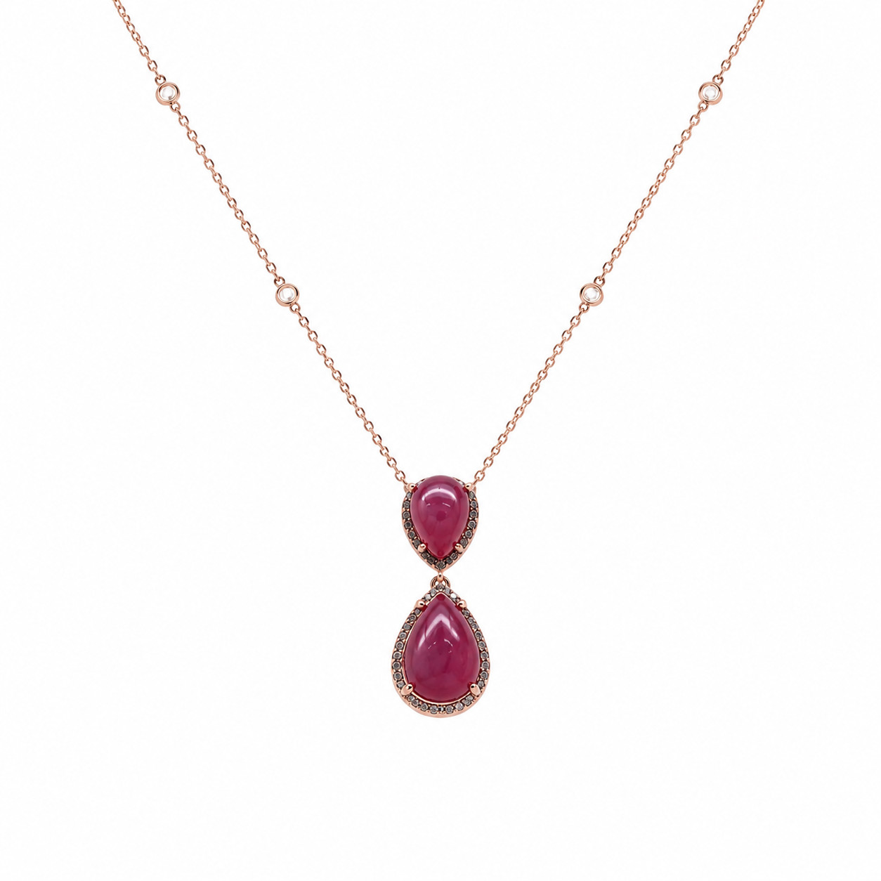 925 Sterling Silver 9 x 13 mm. Pink Ruby White Zircon Necklace 20.0 In.