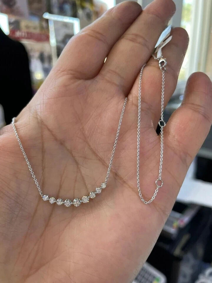 Women’s 1Ct Round Lab Created Diamond Dainty Bar Necklace 14K White Gold Plated