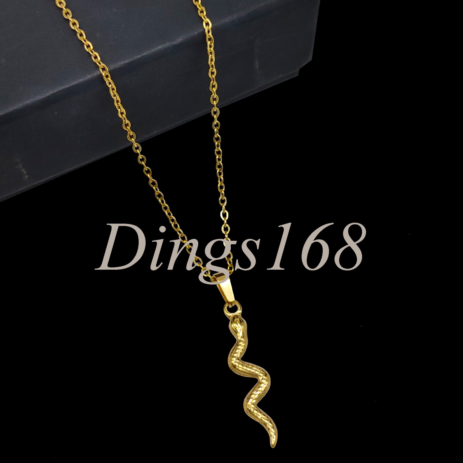18K Yellow Gold Filled Hypoallergenic Rolo Chain Necklace w/ 35mm Snake Pendant