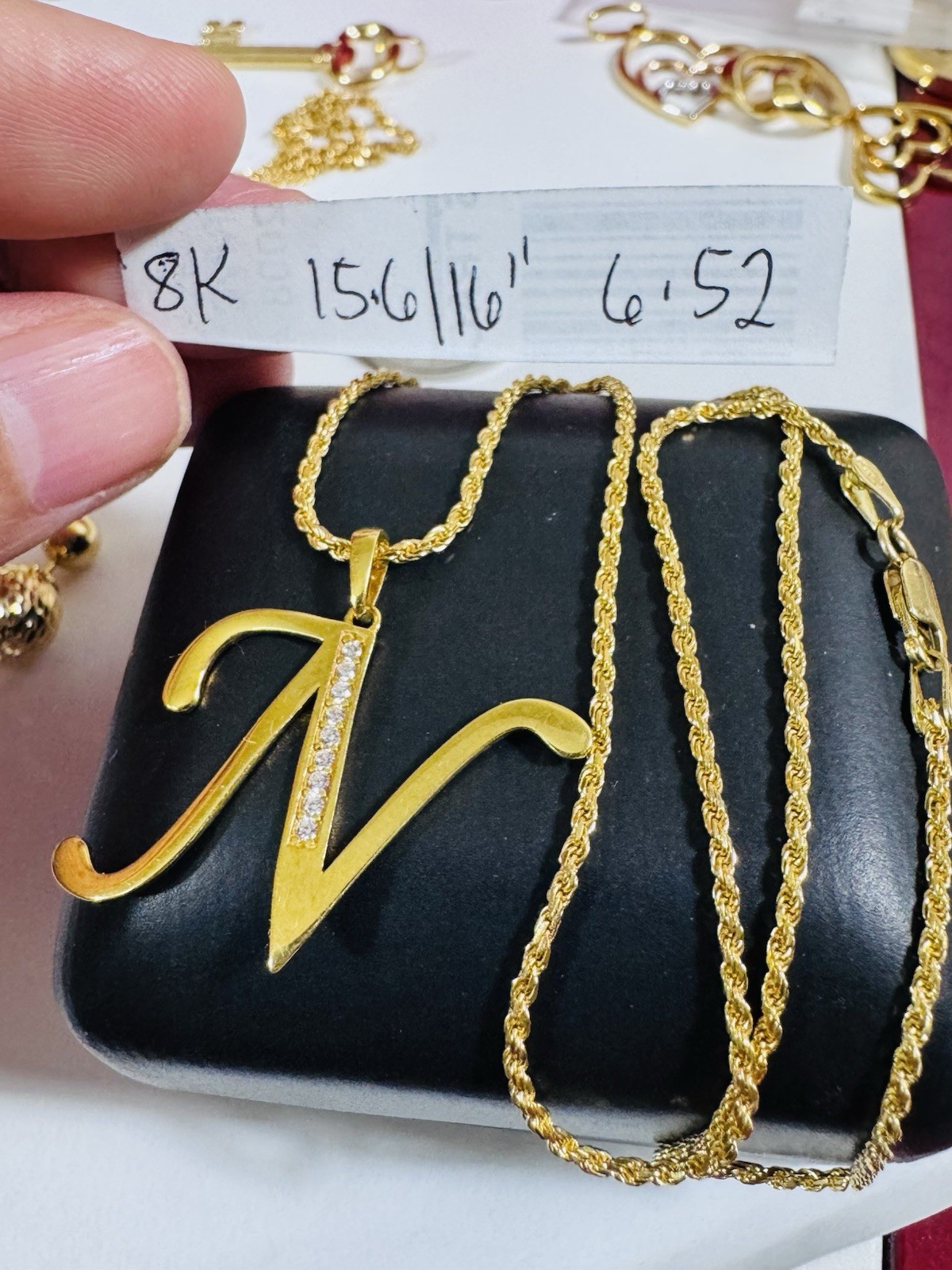 18K 750 Genuine Gold Rope Letter N Necklace 15.6”/16” Long 6.5g 1.6mm Choker
