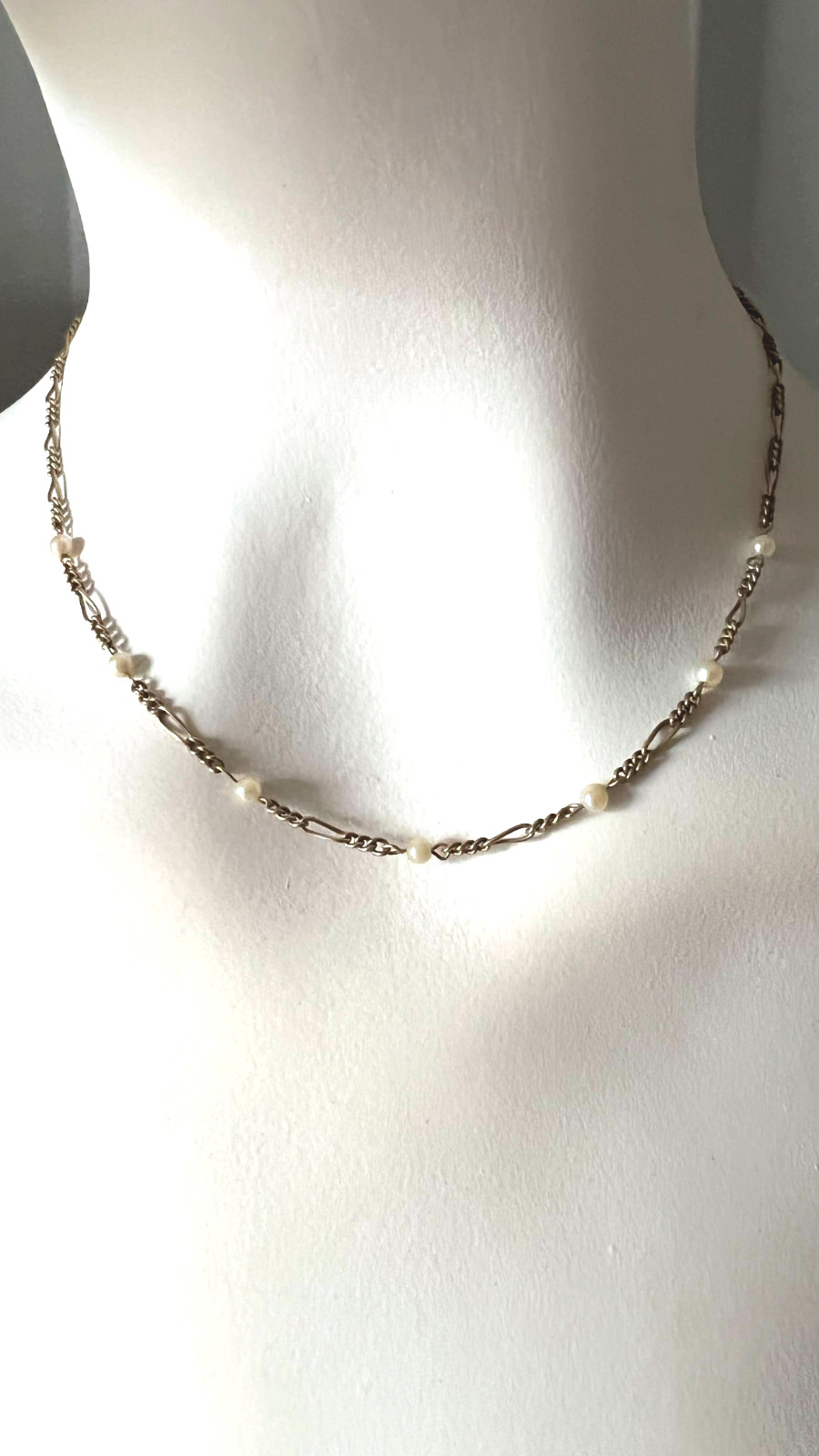 Figarucci 1/20 12K Gold Chain with 7 3.3mm pearls – 14.5 in Long