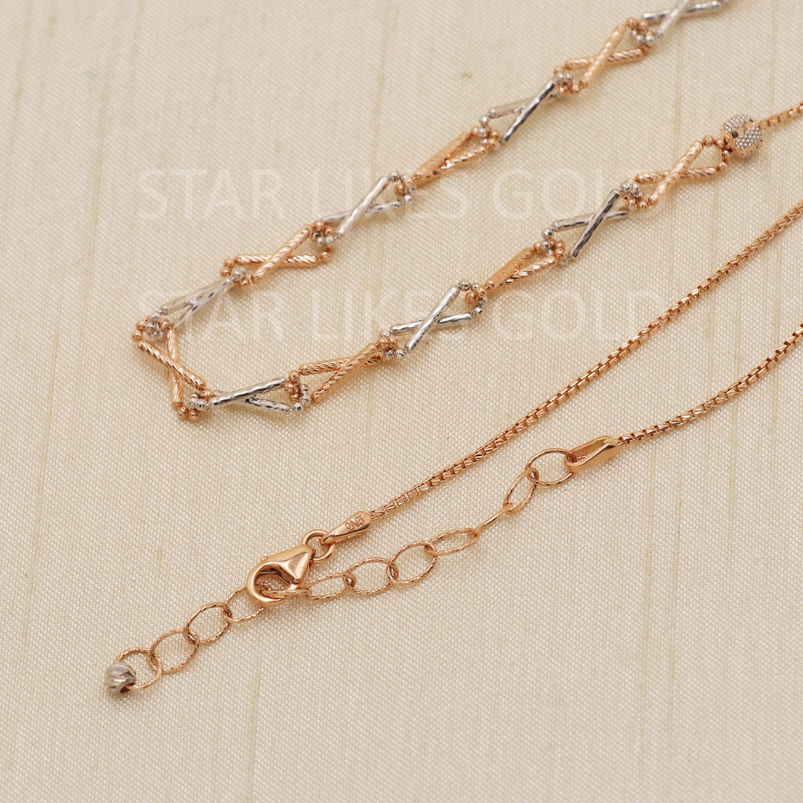 18K Tri Tone Gold X Link Necklace 17″ Adjustable 6.33g 4mm Hugs Kisses Choker