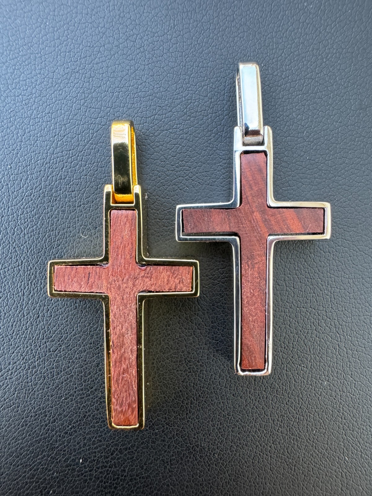 Real 925 Silver & Wood Inlay Plain Religious Cross Pendant Necklace Handmade