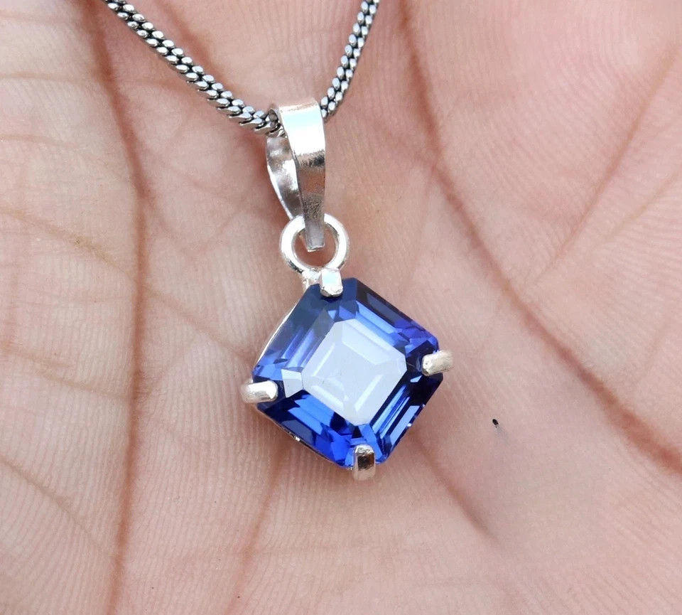 Natural Certified 12.00 ct Royal Blue Sapphire Pendant Sterling Sliver Jewelry