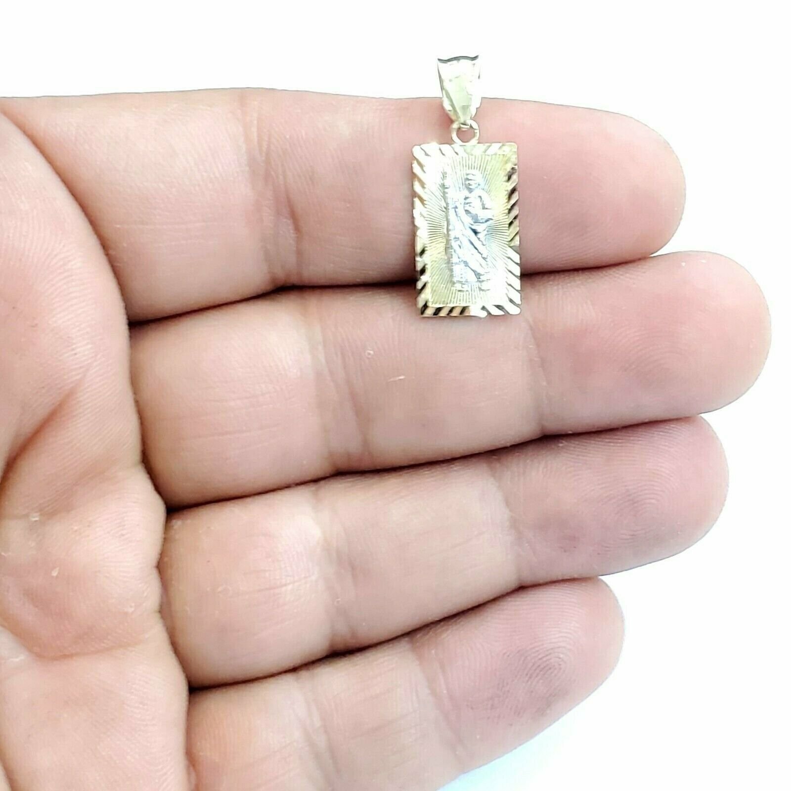 14k two tone gold rectangular saint Jude juda pendant charm religious gift 1.4g
