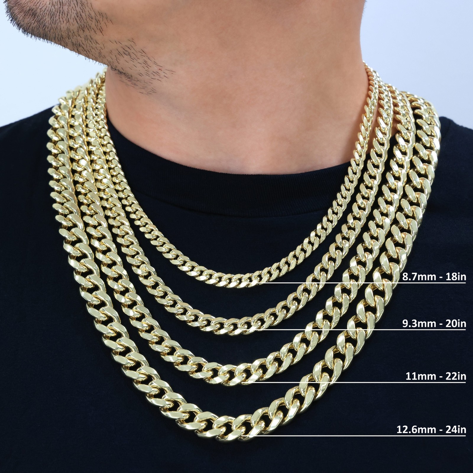 10K Real Yellow Gold 3mm-12.6mm Miami Cuban Lightweight Chain Necklace 16″ – 30″