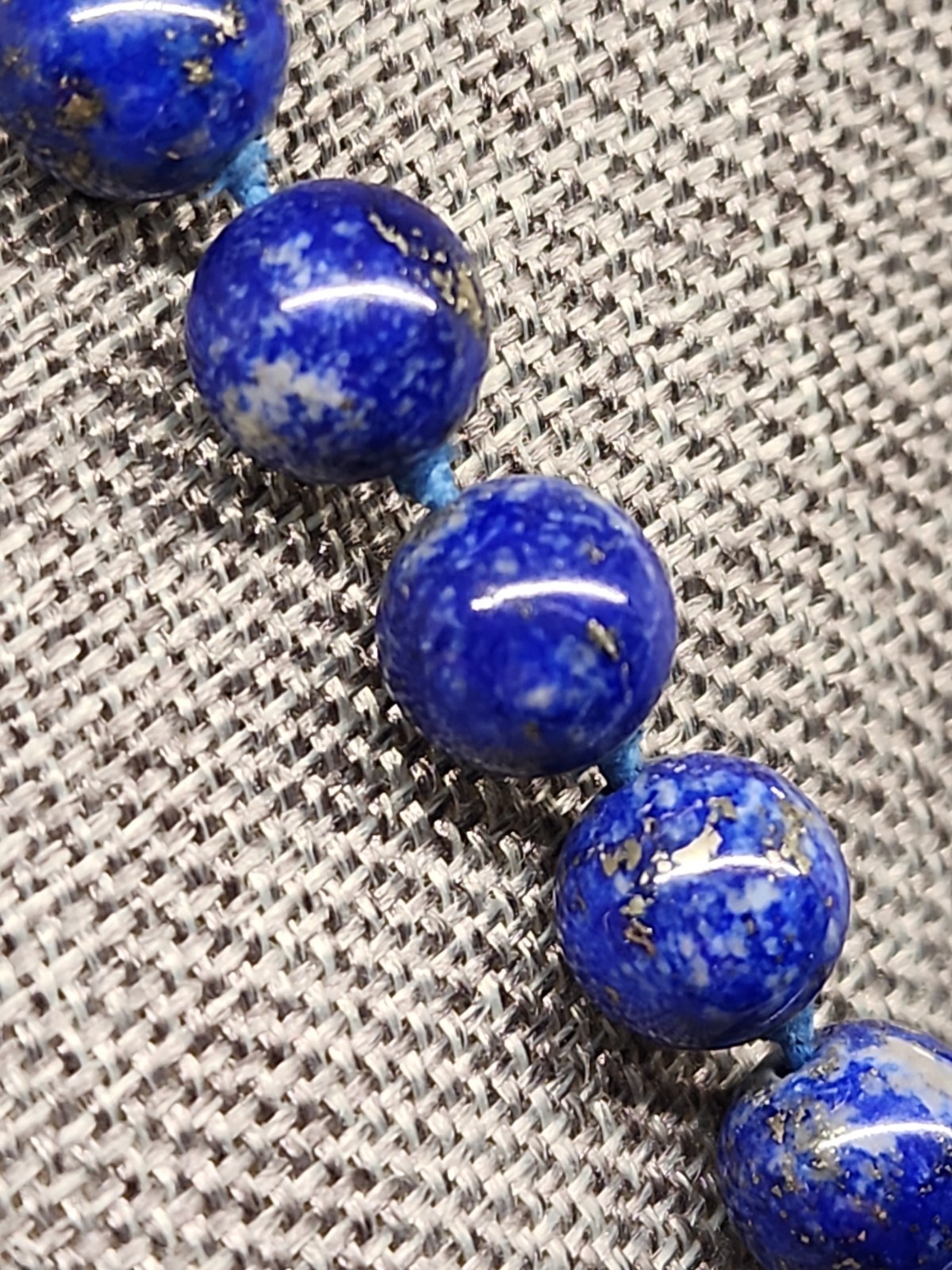 24” Natural Lapis Lazuli 8mm Bead Necklace Matinee Length Hand Knotted 14k Clasp