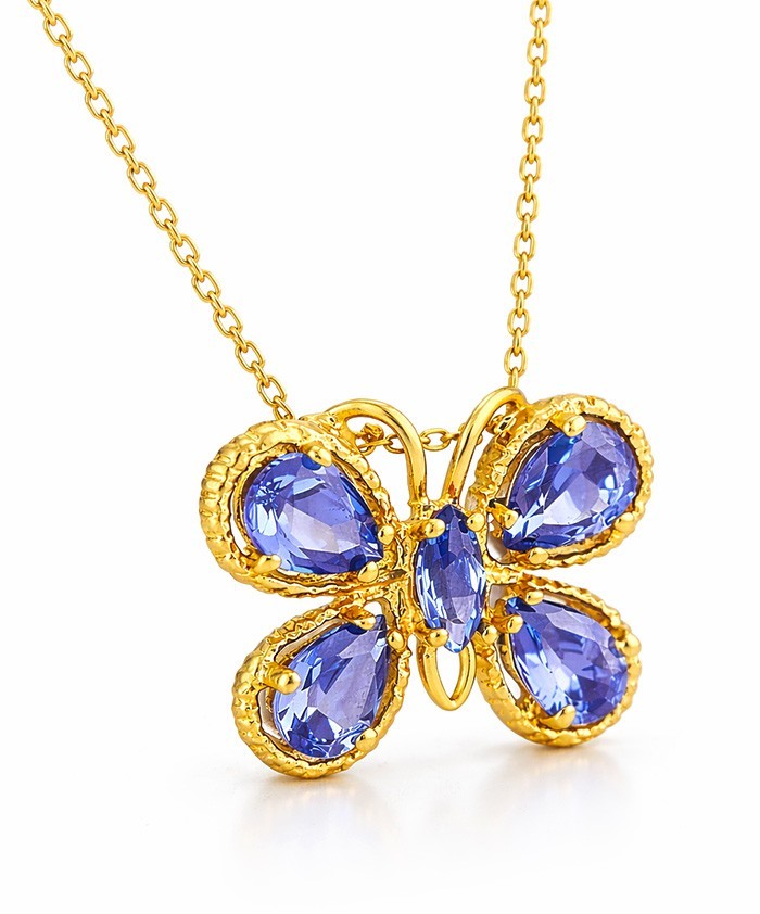 TANZANITE 3.26 Ct BUTTERFLY PENDANT 10K YELLOW GOLD * AAA Quality Grade * NWT