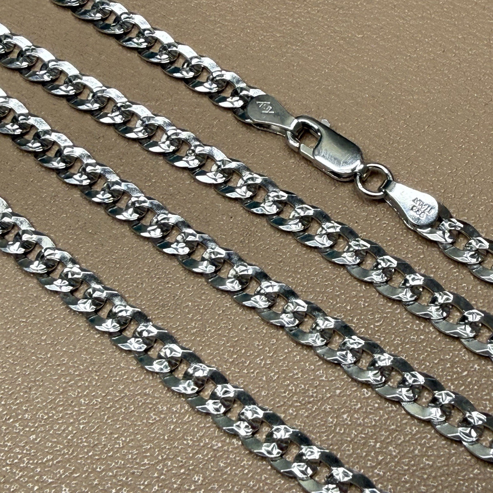 Sterling Silver Diamond-Cut Curb Chain Necklace .925 Italy 24” 4mm